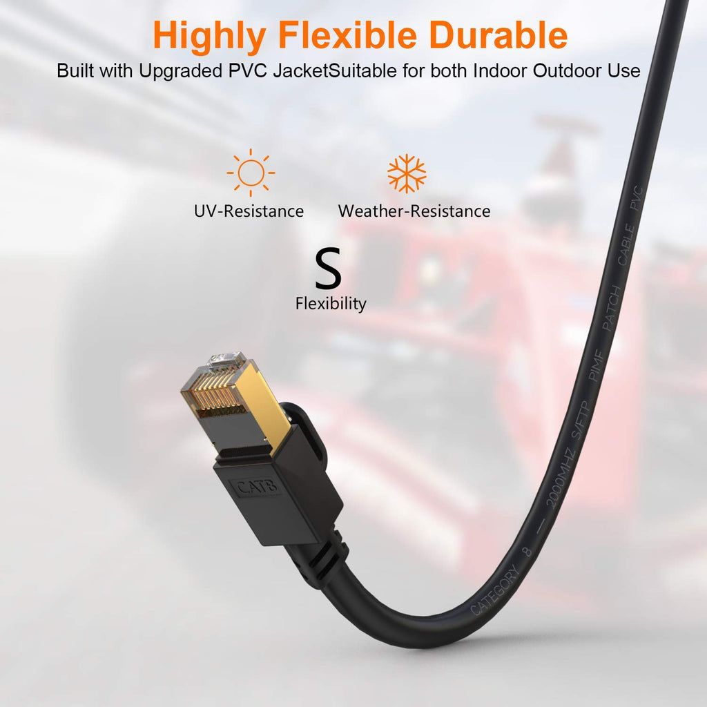 Cat 8 Ethernet Cable 10Ft, Cat8 RJ45 Network LAN Cord 26AWG Lastest 40Gbps 2000Mhz SFTP Patch Cord Heavy Duty High Speed Cat8 Cable for Gaming, PS8, Xbox, Modem, Router, PC, Laptop